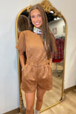 Suede Belted Romper Camel
