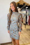 Bronzy Blues Embroidered Dress