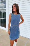 Move the Chain Denim Belted Dress
