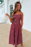 Field Stripes Midi Dress Maroon