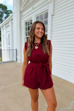 Shoulder Pad Season Romper Maroon