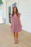 Saturdays in Starkville Striped Dress Burgundy