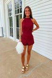Kickoff Scalloped Romper Maroon