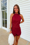Kickoff Scalloped Romper Maroon