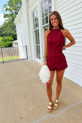 Kickoff Scalloped Romper Maroon
