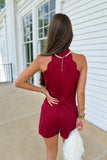 Kickoff Scalloped Romper Maroon