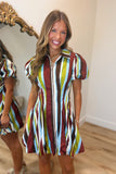 Stella Zip Front Bubble Dress Autumn Stripe