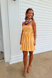 Striped and Smocked Dress Gold