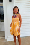 Striped and Smocked Dress Gold