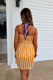 Striped and Smocked Dress Gold