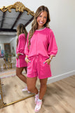 Varsity Stripe Short Set Pink