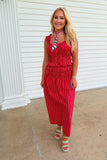 Football Season Striped Skirt Set Red
