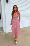 Nantucket Striped Midi Dress Red