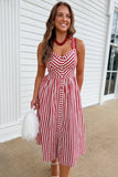 Nantucket Striped Midi Dress Red
