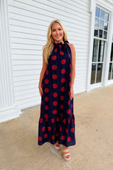Rebel Dots Halter Dress Navy