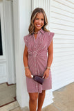 SEC Stripes Pleated Dress Burgundy