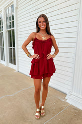 Roll Tide Shoulder Tie Romper Crimson