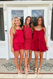 Roll Tide Shoulder Tie Romper Crimson