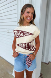 Touchdown Game Day Knit Top Cream