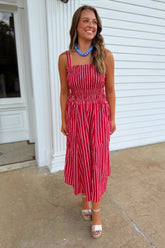 Field Stripes Midi Dress Red