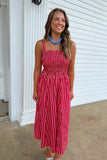Field Stripes Midi Dress Red