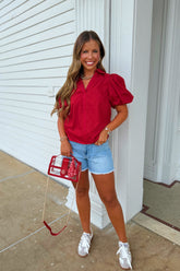 Alumni Bubble Sleeve Blouse Red