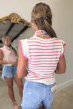 Florence Striped Ruffle Knit Top Pink