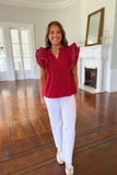 Football Fan Flutter Sleeve Top Maroon