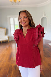 Football Fan Flutter Sleeve Top Maroon