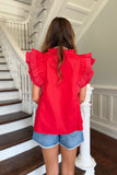Football Fan Flutter Sleeve Top Red