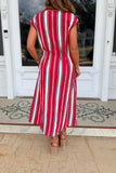 All American Striped Button Midi Dress Red