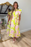 Electric Garden Flutter Sleeve Dress Apple Green