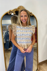 Feeling Floral Ruffled Sweater Taupe