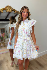 Cottagecore Floral Eyelet Dress White
