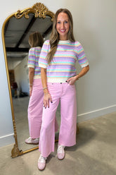 Pastel Prism Puff Sleeve Sweater