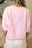 Harvest Cozy Contrast Stitch Sweater Pink