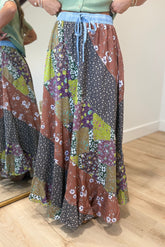 Falling Leaves Mixed Patchwork Skirt Mocha Grey