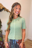 Crisp Morning Scallip Knit Cardigan Top Green