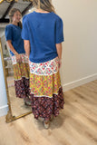 Mixed Media Floral Midi Skirt