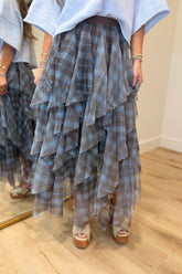 Golden Days Layered Plaid Skirt Brown
