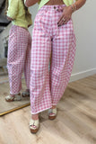 October Pink Plaid Barrel Jeans