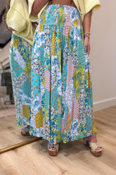 Fall Into Color Patch Print Wide Leg Pants