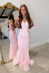 Aurora Glow Sequin Prom Dress Light Pink