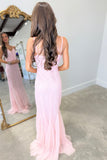 Aurora Glow Sequin Prom Dress Light Pink