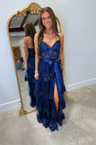 Moonlight Muse Tiered Prom Dress Navy