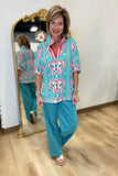 Teal Geometric Pattern Blouse