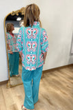 Teal Geometric Pattern Blouse