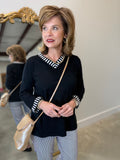 Multiples Banded V Neck Sweater Black