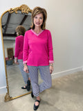 Multiples Banded V Neck Sweater Pink