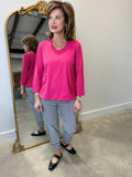 Multiples 3/4 Sleeve V Neck Top Pink